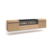 Skraut Home | Mobile TV Soggiorno | Ampio spazio a disposizione | 200x45x35cm | Per TV fino a 80" | Camino elettrico | Sospeso, da appendere | Stile moderno | Rovere
