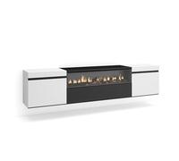 Skraut Home | Mobile TV Soggiorno | Ampio spazio a disposizione | 200x45x35cm | Per TV fino a 80" | Camino elettrico | Sospeso, da appendere | Stile moderno | Bianco e nero