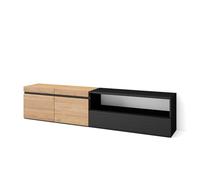 Skraut Home | Mobile TV Soggiorno | Ampio spazio a disposizione | 200x45x35cm | Per TV fino a 80" | Mobile Soggiorno | Stile moderno | Rovere e nero