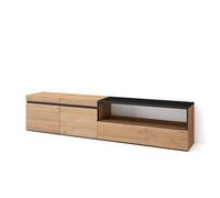 Skraut Home | Mobile TV Soggiorno | Ampio spazio a disposizione | 200x45x35cm | Per TV fino a 80" | Mobile Soggiorno | Stile moderno | Rovere e nero
