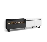Skraut Home | Mobile TV Soggiorno | Ampio spazio a disposizione | 200x57x35cm | Per TV fino a 80" | Camino elettrico | Design industriale | Stile moderno | Bianco e nero