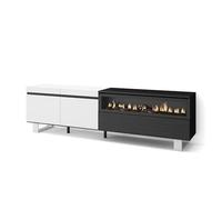 Skraut Home | Mobile TV Soggiorno | Ampio spazio a disposizione | 200x57x35cm | Per TV fino a 80" | Camino elettrico | Design industriale | Stile moderno | Bianco e nero