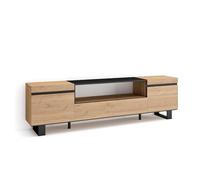 Skraut Home | Mobile TV Soggiorno | Ampio spazio a disposizione | 200x57x35cm | Per TV fino a 80" | Design industriale | Stile moderno | Rovere e nero