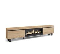Skraut Home | Mobile TV Soggiorno | Ampio spazio a disposizione | 267x57x35 cm | TV di grande formato | Camino elettrico XXL | Design industriale | Stile moderno | Rovere