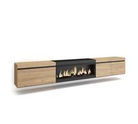 Skraut Home | Mobile TV Soggiorno | Ampio spazio a disposizione | 288x45x35 cm | TV di grande formato | Camino elettrico XXL | Sospeso, da appendere | Stile moderno | Rovere e nero