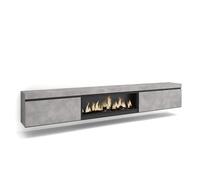 Skraut Home | Mobile TV Soggiorno | Ampio spazio a disposizione | 288x45x35 cm | TV di grande formato | Camino elettrico XXL | Sospeso, da appendere | Stile moderno | Cemento
