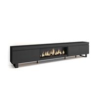 Skraut Home | Mobile TV Soggiorno | Ampio spazio a disposizione | 288x57x35 cm | TV di grande formato | Camino elettrico XXL | Design industriale | Stile moderno | Nero