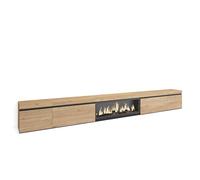 Skraut Home | Mobile TV Soggiorno | Ampio spazio a disposizione | 368x45x35 | Camino elettrico XXL | Stile moderno | Rovere