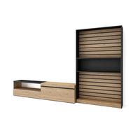 Skraut Home | Mobili da soggiorno per TV | Set di mobili da pranzo | 210 x 186 x 35 cm | per TV fino a 80" | Mobile TV | Stile moderno | rovere e nero