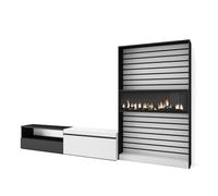 Skraut Home | Mobili da soggiorno per TV | Set di mobili da pranzo | 210x186x35cm | per TV fino a 80" | Camino elettrico | Stile moderno | Bianco e Nero