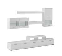 Skraut Home - Mobili Soggiorno - 194 x 250 x 42 cm - Sistema di Illuminazione a LED - Modello Alfa II - Ampia Capacità di Contenimento - Stile Moderno - Finitura Bianca