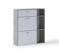 Skraut Home - Scarpiera - 102 x 90 x 26 cm - capacità per 12 Paia di Scarpe - 2 Ante a Battente + 1 cassetto - Modello Wind - Finitura Cemento/Bianco