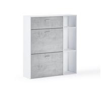 Skraut Home - Scarpiera - 102 x 90 x 26 cm - Capacità per 12 paia di scarpe - 2 ante a battente + 1 cassetto - Modello Wind - Finitura bianco/cemento