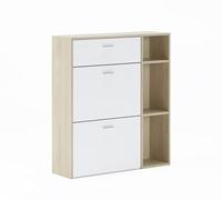 Skraut Home - Scarpiera - 102 x 90 x 26 cm - Contiene 12 Paia di Scarpe - 2 Ante a Battente + 1 cassetto - Modello Wind - Finitura Rovere/Bianco