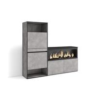 Skraut Home | Scarpiera | Mobile Salvaspazio | 167x145x35 cm | Camera da letto, stanza | Camino elettrico XXL | Stile moderno | Cemento