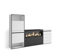 Skraut Home | Scarpiera | Mobile Salvaspazio | 224x145x35 cm | Camera da letto, stanza | Camino elettrico XXL | Cassettiera | Stile moderno | Bianco