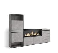 Skraut Home | Scarpiera | Mobile Salvaspazio | 224x145x35 cm | Camera da letto, stanza | Camino elettrico XXL | Cassettiera | Stile moderno | Cemento