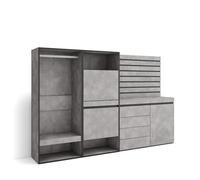 Skraut Home | Scarpiera | Mobile Salvaspazio | 227x145x35 cm | Camera da letto, stanza | Armadio Aperto | Cassettiera | Pannelli Decorativi | Stile moderno | Cemento