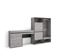 Skraut Home | Scarpiera | Mobile Salvaspazio | 247x145x35 cm | Camera da letto, stanza | Armadio Aperto | Cassettiera | Tavolo da toeletta | Stile moderno | Cemento