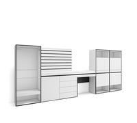 Skraut Home | Scarpiera | Mobile Salvaspazio | 357x145x35 cm | Camera da letto, stanza | Armadio Aperto | Cassettiera | Pannelli Decorativi | Tavolo da toeletta | Stile moderno | Bianco