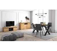 Skraut Home - Set di mobili per il soggiorno | Tavolo 140 Bicolore piedi X 6 commensali | Mobile TV 140 | Credenza/Sideboard 140 | Rovere e Nero | Stile industriale