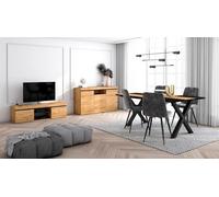 Skraut Home - Set di mobili per il soggiorno | Tavolo 170 Bicolore piedi X 8 commensali | Mobile TV 140 | Madia/Credenza 140 | Rovere e Nero | Stile industriale
