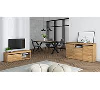 Skraut Home - Set di mobili per il soggiorno | Tavolo 200 Bicolore piedi X 10 commensali | Mobile TV 120 | Madia/Credenza 140 | Rovere e Nero | Stile industriale