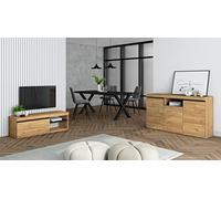 Skraut Home - Set di mobili per il soggiorno | Tavolo 200 Nera piedi X 10 commensali | Mobile TV 120 | Madia/Credenza 140 | Rovere e nero | Stile industriale
