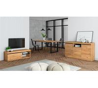 Skraut Home - Set di mobili per il soggiorno | Tavolo 200 piedi U 10 commensali | Mobile TV 120 | Madia/Credenza 140 | Rovere e Nero | Stile industriale