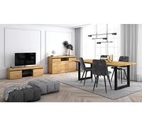 Skraut Home - Set di mobili per il soggiorno | Tavolo 200 piedi U 10 commensali | Mobile TV 140 | Madia/Credenza 140 | Rovere e Nero | Stile industriale