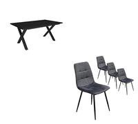Skraut Home - Set Mobili, Tavolo da pranzo | 170 | Nero | Stile industriale, Tavolo, Pack di 4 sedie da pranzo | Sedia imbottita