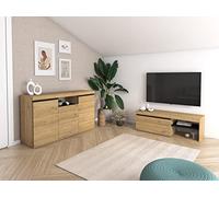Skraut Home - Set Naturale soggiorno sala da pranzo, mobili ausiliari, buffet mobile-tv 120cm Rovere Nero Nordico