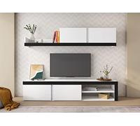 Skraut Home - Soggiorno IDEM Bianco - Set di mobili - Parete attrezzata - Porta TV - Set da pranzo, soggiorno bianco/nero - Contenitore moderno 200 x 180 x 40 cm