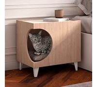 Skraut Home - Tavolino per animali Ellie, foro per ingresso laterale, 1 porta. Tavolino per gatti e cani, lettiera, comodino, per soggiorno e bagno, 46,8 x 37 x 40 cm (Brown)