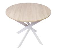 Skraut Home | Tavolo da pranzo fisso rotondo | Modello ZEN | 90x90x77 cm di altezza | Capacità per 4 persone | Materiali resistenti (90cm, Rovere + Gambe Bianche)