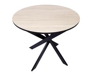 Skraut Home | Tavolo da pranzo fisso rotondo | Modello ZEN | 90x90x77 cm di altezza | Capacità per 4 persone | Materiali resistenti (90cm, Rovere/Nero + Gambe Nere)