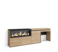 Skraut Home | Tavolo da toeletta | Tavolo da Trucco, stoccaggio | 234x75x35 cm | Con cassetto | Camino elettrico XXL | Cassettiera | Stile moderno | Rovere
