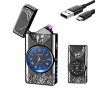 SKRFIRE Accendino al Plasma con Torcia - Accendino Elettrico Senza Fiamma, Design dell'Aquila in Metallo Preciso, Orologio Integrato, Regalo di Prestigio per Uomo - Per Outdoor e Collezionisti(nero)