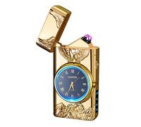 SKRFIRE Accendino al Plasma con Torcia - Accendino Elettrico Senza Fiamma, Design dell'Aquila in Metallo Preciso, Orologio Integrato, Regalo di Prestigio per Uomo - Per Outdoor e Collezionisti(oro)