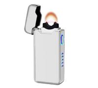 SKRFIRE Accendino elettrico al plasma ad arco, antivento, ricaricabile tramite USB, con indicatore di batteria (argento lussuoso)