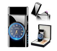 SKRFIRE Accendino Elettrico Moderno USB - Accendino al Plasma Minimalista con Torcia e Display Orologio, Finitura Metallica Opaca, Regalo Personalizzato per Coppie - Per Casa e Viaggi (nero)