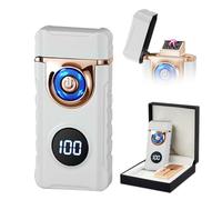 SKRFIRE Accendino elettrico ricaricabile al plasma per arco di candela tipo C torcia elettronica antivento accendino con display a LED per campeggio (bianco brillante)