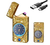 SKRFIRE Accendino elettrico ricaricabile tramite USB, antivento, al plasma, con display a batteria a LED, gadget senza fiamma, per candele, barbecue, campeggio, regalo EDC (Dragon Imperial Gold)
