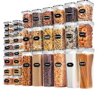 Skroam Confezione da 36 contenitori ermetici per alimenti, per organizzazione e conservazione della dispensa, senza BPA, contenitori da cucina in plastica con coperchi per farina, zucchero e cereali,