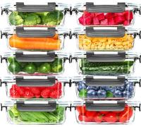 Skroam Contenitori in vetro, confezione da 10 contenitori ermetici per alimenti, con coperchio, per cucina, pranzo, preparazione dei pasti, scatole Bento, 623,7 g