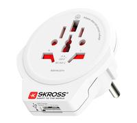 Skross, Adattatore Caricatore da Viaggio USB Mondo a Europa 2 / 3 poli, Bianco
