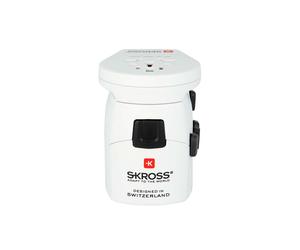 Skross, Adattatore da viaggio mondiale a 3 poli con porta USB 12W 2,4A, Bianco