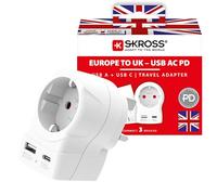 SKROSS Adattatore da viaggio USB AC20PD da Europa a Regno Unito con alimentazione USB-C e ricarica USB-A, convertitore svizzero per laptop, telefoni e tablet, adattatore per presa UK (tipo G)