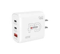 SKROSS - Power Charger 65W GaN US - Caricabatterie per PC, Tablet, Smarthone con Ricarica Rapida 65 W - Caricatore con 3 dispositivi USB (USB 18W + USB C 20W + USB C 65W) con Presa USA