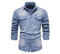 Skrsila Camicia in Denim Uomo Maniche Lunghe Business Casual Shirt in Jeans Uomo Camicia